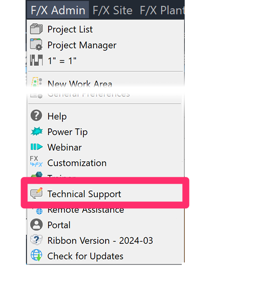 F/X Admin menu